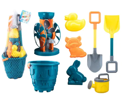 Sand Toy Set, Bucket, Grinder, Spatulas, Molds, Turquoise Sand Toy Set, Bucket, Grinder, Spatulas, Molds, Turquoise
