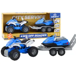 Quad with a trailer for transporting a boat and a jet ski Quad with a trailer for transporting a boat and a jet ski