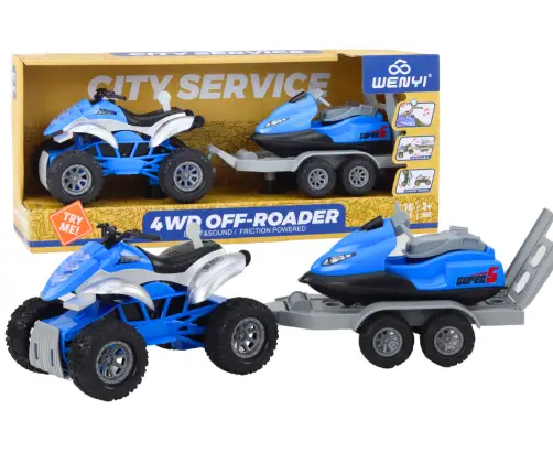 Quad with a trailer for transporting a boat and a jet ski Quad with a trailer for transporting a boat and a jet ski