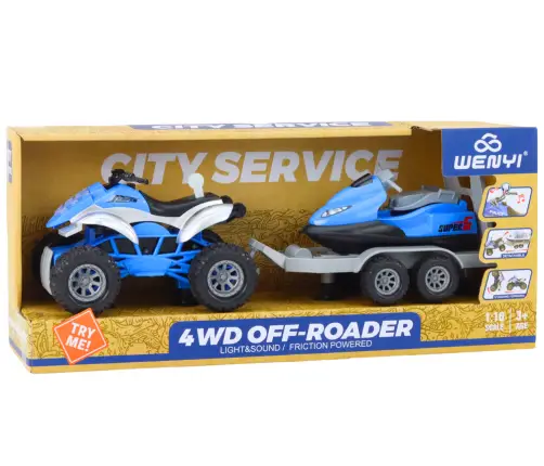 Quad with a trailer for transporting a boat and a jet ski Quad with a trailer for transporting a boat and a jet ski