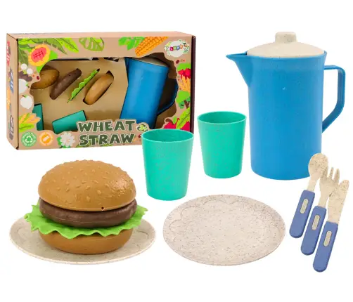 Set of tableware, plates, cups, jug, Hamburger, cutlery, 11 pcs Set of tableware, plates, cups, jug, Hamburger, cutlery, 11 pcs