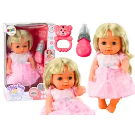 Doll In Light Pink Dress Peeing Bottle Rattle Sounds Doll In Light Pink Dress Peeing Bottle Rattle Sounds