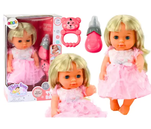 Doll In Light Pink Dress Peeing Bottle Rattle Sounds Doll In Light Pink Dress Peeing Bottle Rattle Sounds