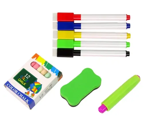 Divpusēja magnētiskā tāfele zīmēšanai ar piederumiem