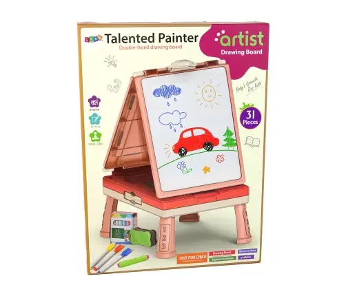 Divpusēja magnētiskā tāfele zīmēšanai ar piederumiem