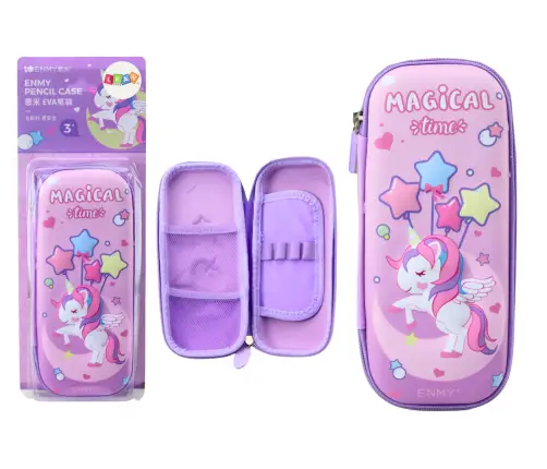 3D Unicorn Pencil Case Foldable Purple 23x10x5 cm
