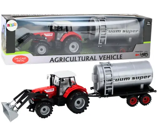 Lauksaimniecības traktors ar ekskavatoru un cisternu