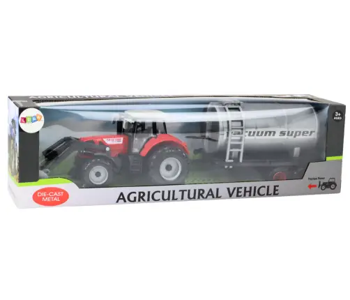 Lauksaimniecības traktors ar ekskavatoru un cisternu