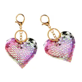 Heart Keychain Sequins Double Sided Silver Pink Heart Keychain Sequins Double Sided Silver Pink