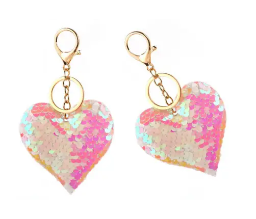 Heart Keychain Sequins Double-Sided White Light Pink Heart Keychain Sequins Double-Sided White Light Pink