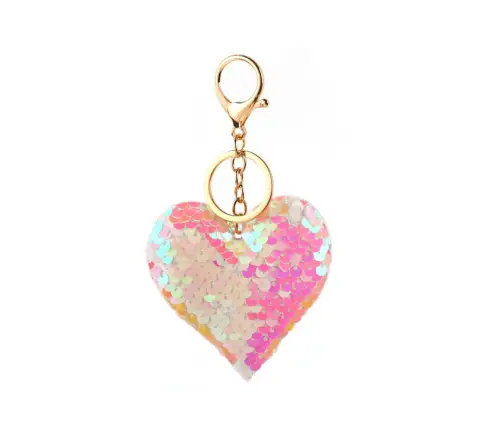 Heart Keychain Sequins Double-Sided White Light Pink Heart Keychain Sequins Double-Sided White Light Pink