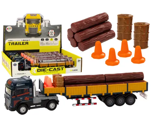 Wood Truck Blue Truck Trailer 1:24 Wood Logs Sounds Lights