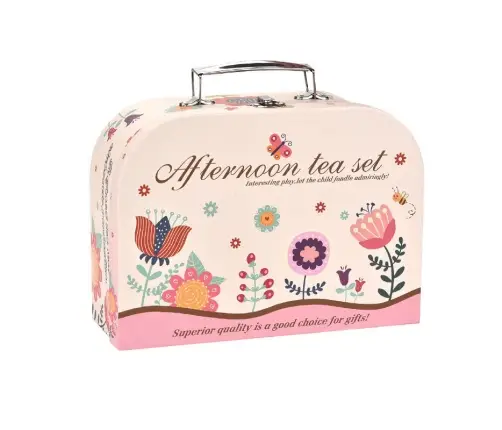 Tea Set In A Suitcase Cups Plates Cake Donuts