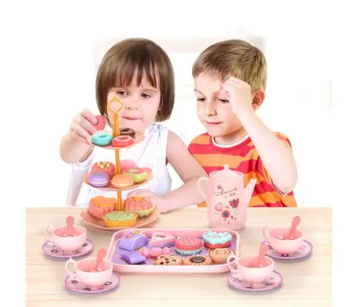 Tea Set In A Suitcase Cups Plates Cake Donuts