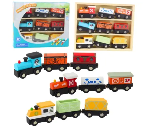 Wooden Trains Locomotives Magnet Set 12 Pcs