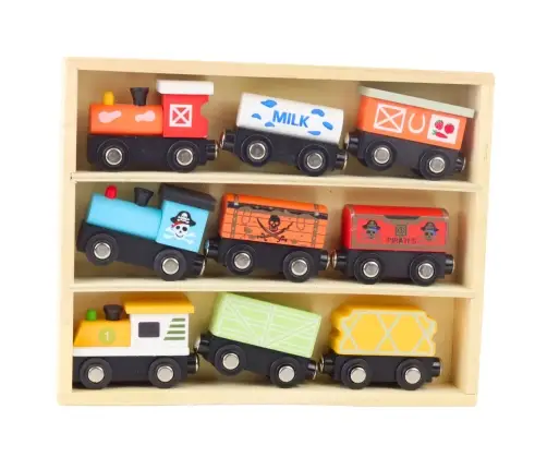 Wooden Trains Locomotives Magnet Set 12 Pcs