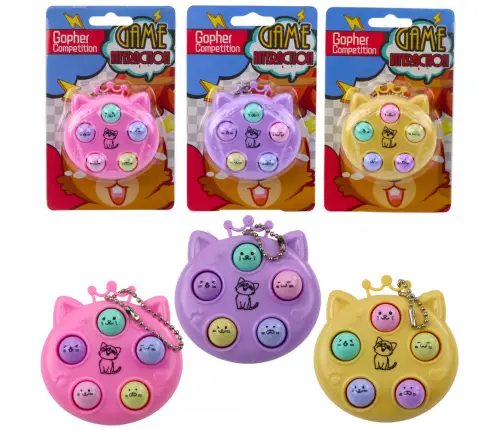 Keychain Mini Arcade Game Wac A Mole Kittens Purple Pink Yellow