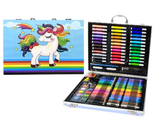 Art Set in a Suitcase with a Unicorn Blue 150 Pieces