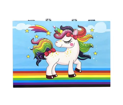 Art Set in a Suitcase with a Unicorn Blue 150 Pieces