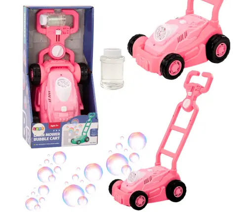 Soap Bubble Machine Lawn Mower Ride-On with Pink Handle