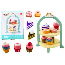 Sweets Set Cakes Cupcakes Wooden Stand