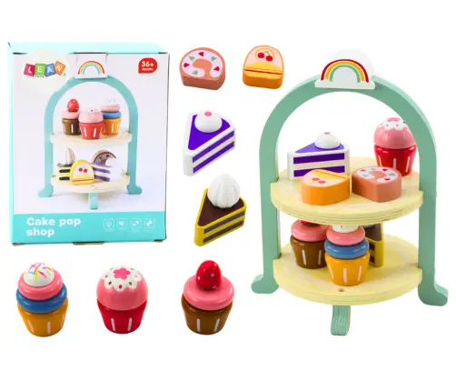 Sweets Set Cakes Cupcakes Wooden Stand