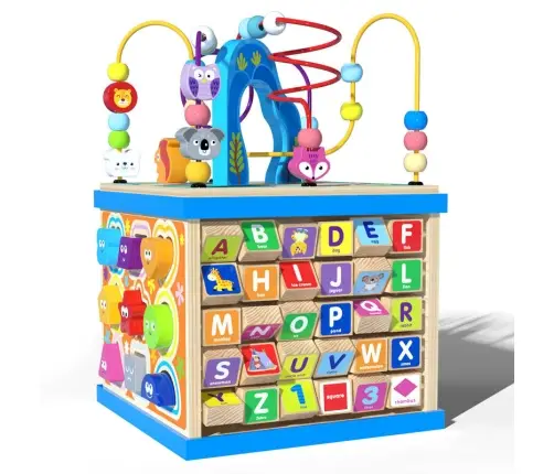 Educational Puzzle Wooden Cube Sorter Alphabet Patterns