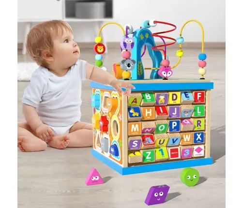 Educational Puzzle Wooden Cube Sorter Alphabet Patterns