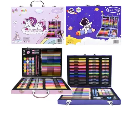 Art Set in a Suitcase with a Unicorn Pink 128 EL