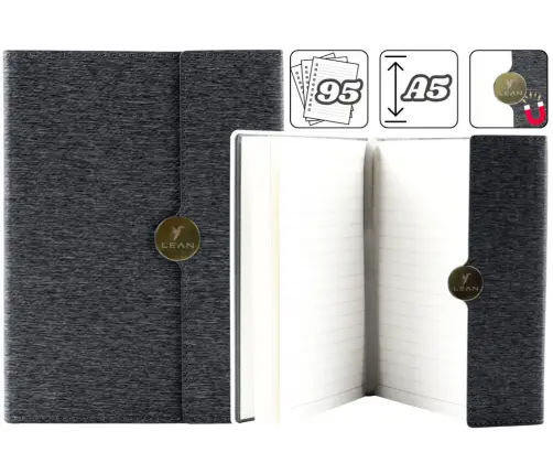 Magnētiskā biroja piezīmju grāmata A5 ar melnu vāku