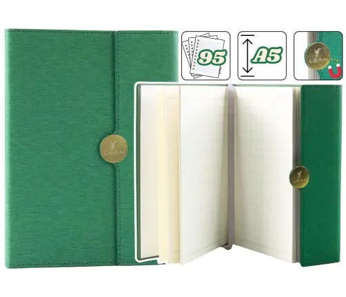 Biroja piezīmju grāmata ar magnētisko vāku, A5 Green