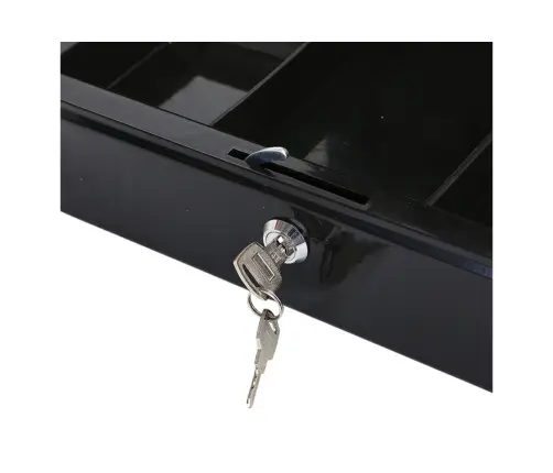 Metāla naudas kaste ar nodalījumiem, 2 atslēgas, melna