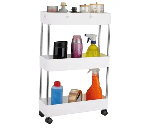Mobile Shelf 4 Shelves White on Wheels