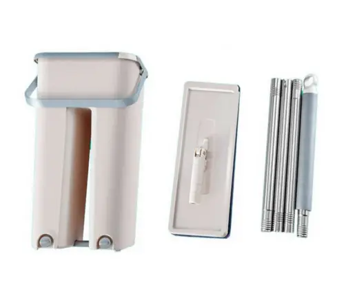 Flat Squeeze Mop with a Double-Chamber Bucket 2 Microfiber Inserts