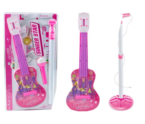 Elektriskā ģitāra ar statīvu un mikrofonu Pink