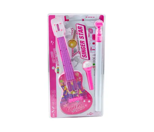 Elektriskā ģitāra ar statīvu un mikrofonu Pink