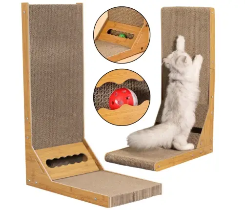 Corner Standing Scratching Post High Cardboard With Ball For Cat 60 x 40 x 24cm
