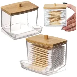 Cotton Stick Container Plastic Bamboo Lid