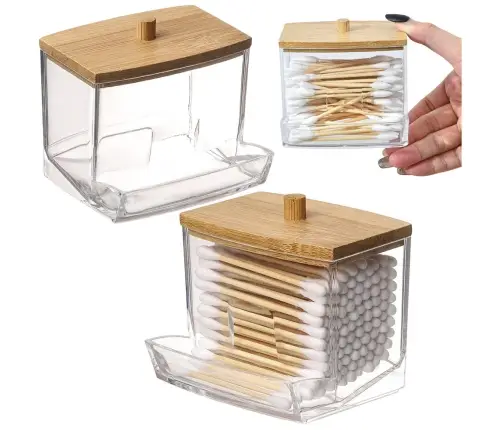 Cotton Stick Container Plastic Bamboo Lid