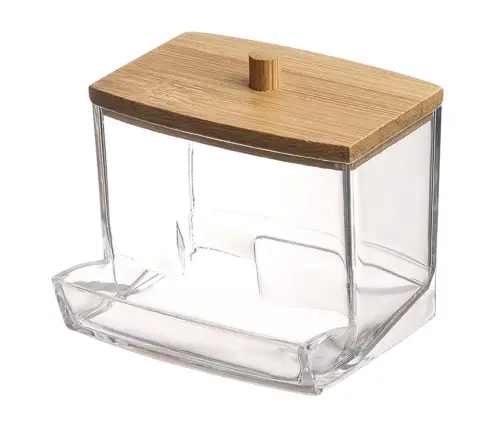Cotton Stick Container Plastic Bamboo Lid