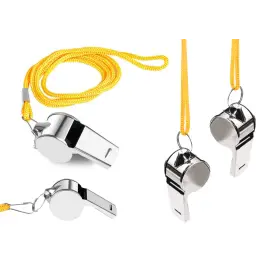 Referee Whistle With Ball Metal Yellow String 40cm