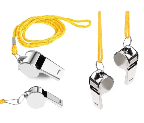 Referee Whistle With Ball Metal Yellow String 40cm