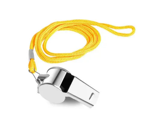 Referee Whistle With Ball Metal Yellow String 40cm