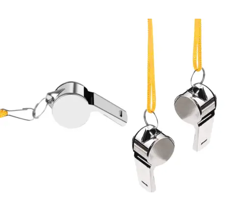 Referee Whistle With Ball Metal Yellow String 40cm