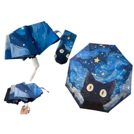 Automatic Umbrella Rainproof Sunproof Cat Blue Automatic Umbrella Rainproof Sunproof Cat Blue