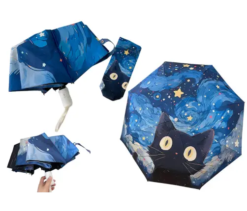Automatic Umbrella Rainproof Sunproof Cat Blue