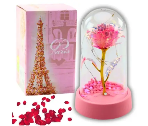 Eternal Crystal Rose in Dome with LED Lighting Pink 14x8cm