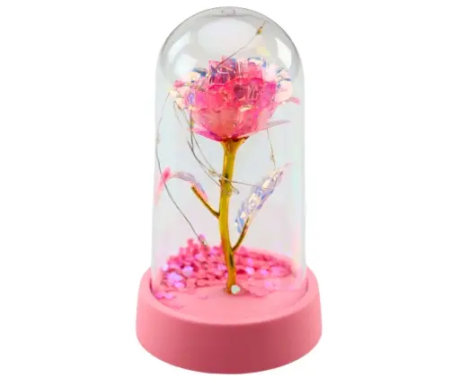 Eternal Crystal Rose in Dome with LED Lighting Pink 14x8cm
