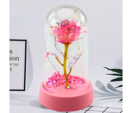 Eternal Crystal Rose in Dome with LED Lighting Pink 14x8cm