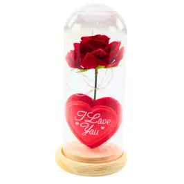 Eternal Rose in Dome with LED Lighting Red with Heart 18.5x8cm Eternal Rose in Dome with LED Lighting Red with Heart 18.5x8cm